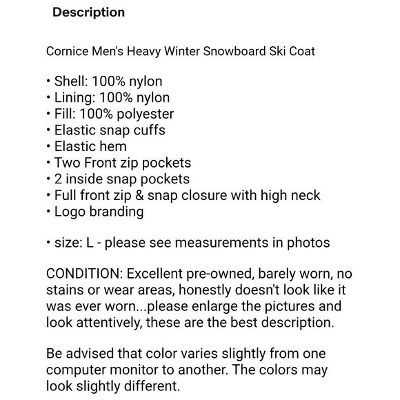 Cornice Men's Heavy Winter Snowboard Ski Coat  Size L  Red White & Blue Jacket - Picture 10 of 10